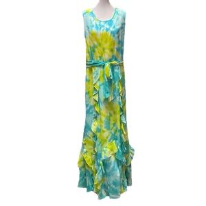 NWT Calvin Klein Watercolor Print Sleeveless Ruffle Maxi Dress - XL